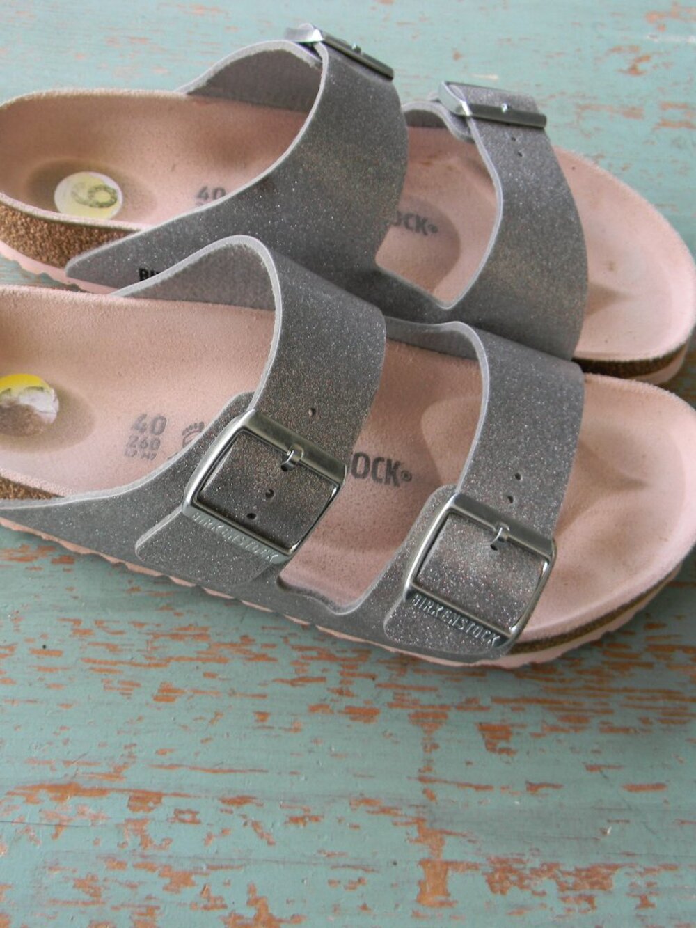 Birkenstock ARIZONA Silver Glitter DOUBLE Buckle Strappy Sandal Women EU 40
